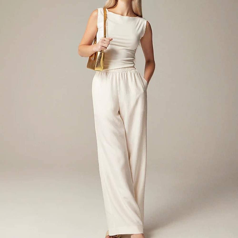 J.Crew Stratus Pant in Textured Satin | Ivory | Size M